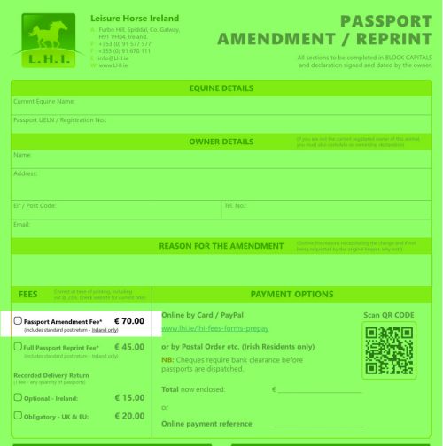 , CHANGE IN ORIGINAL PASSPORT REGISTRATION DETAILS, Leisure Horse Ireland